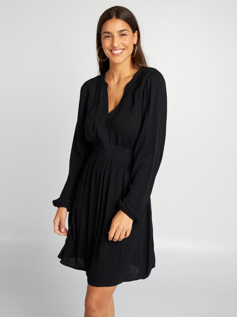 Vestito plissettato a maniche lunghe nero - Kiabi