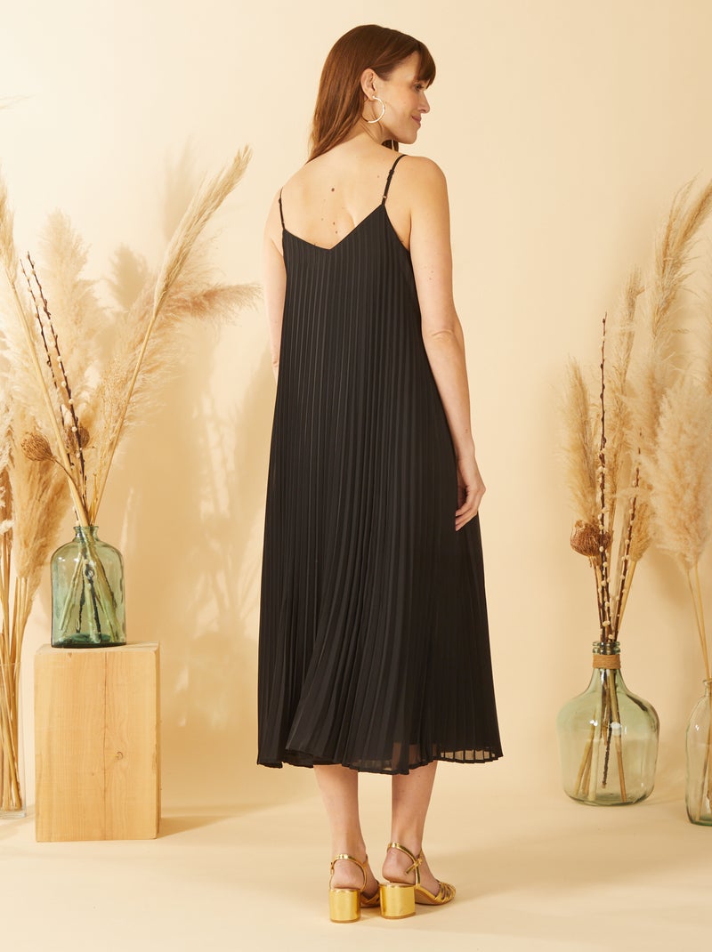 Vestito plissettato con spalline nero - Kiabi