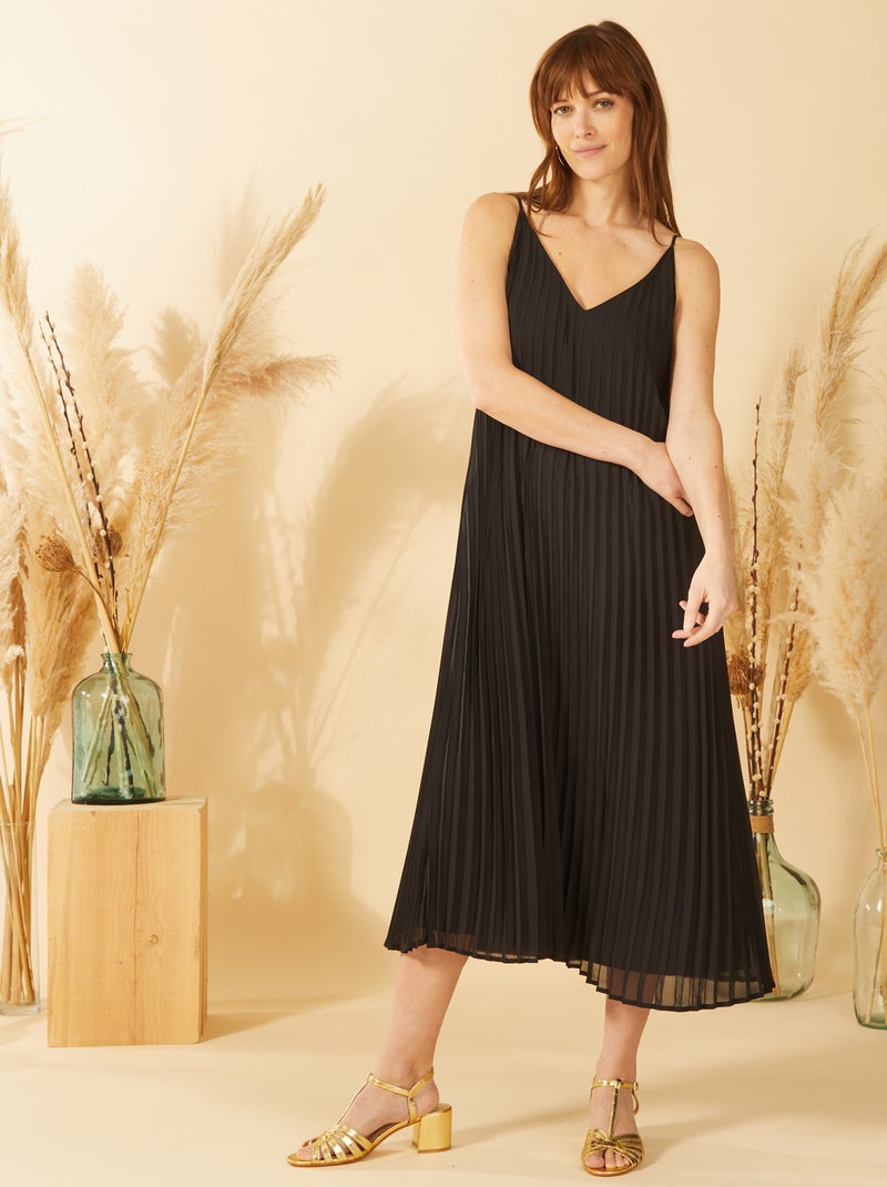 Vestito plissettato con spalline nero - Kiabi
