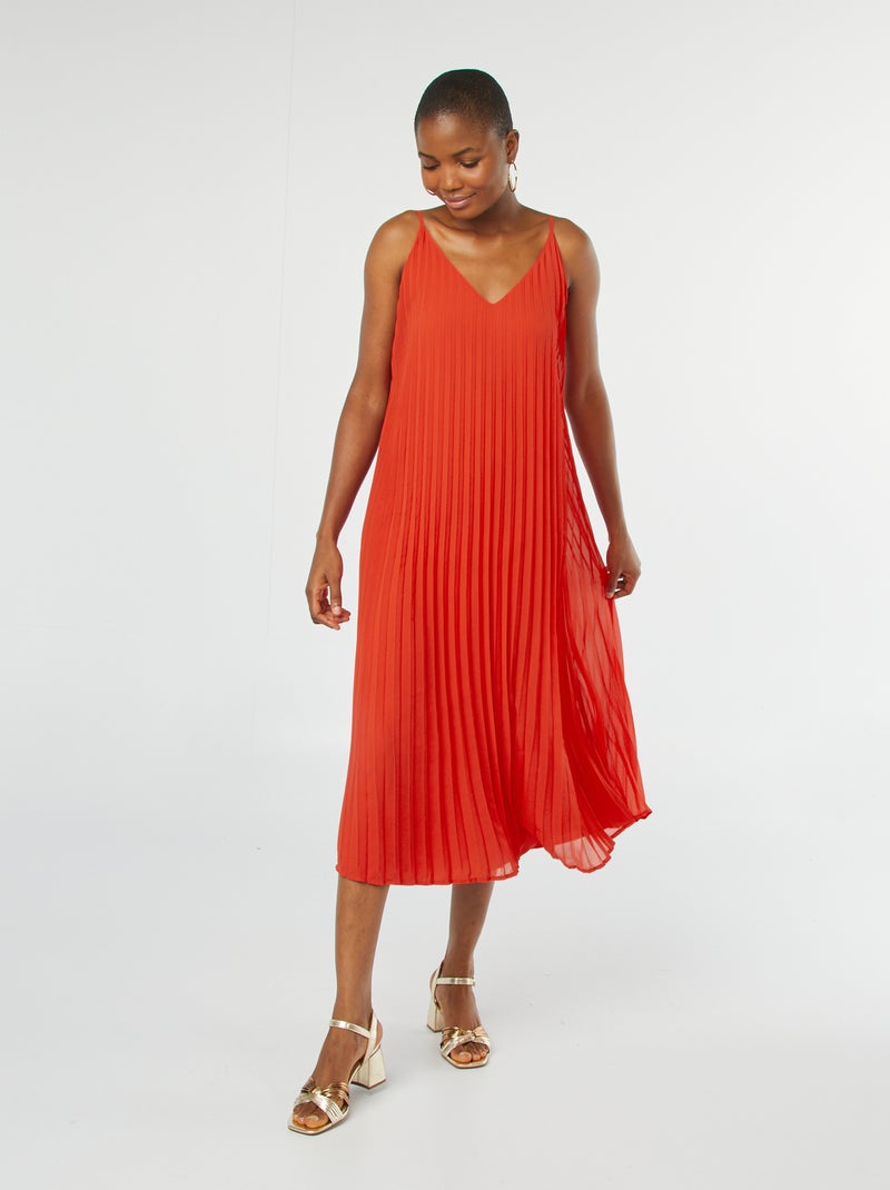 Vestito plissettato con spalline rosso - Kiabi