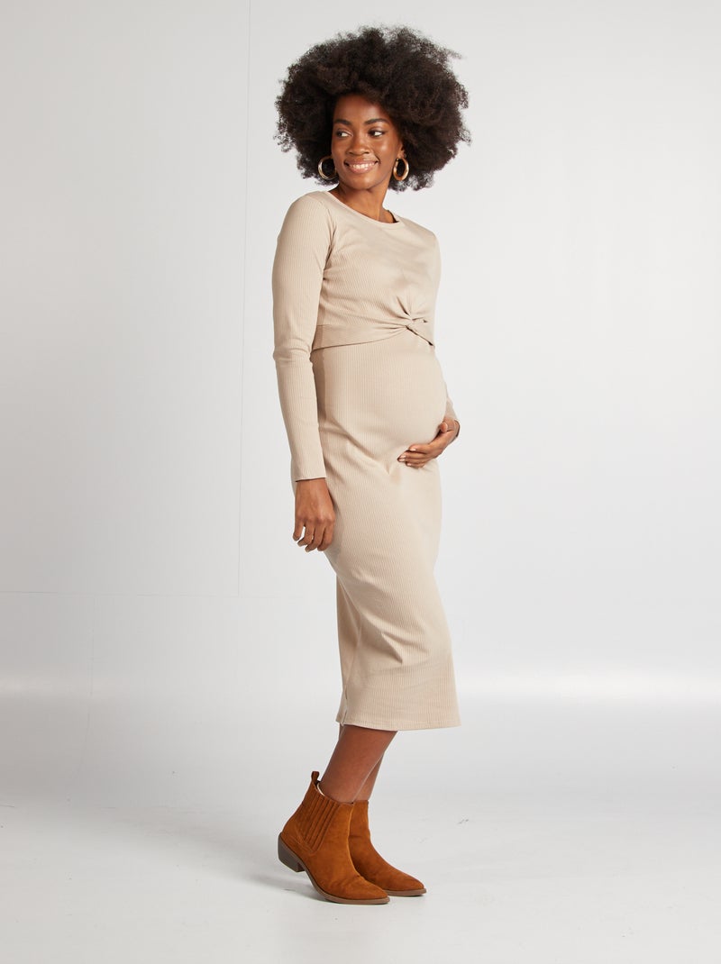 Vestito premaman a coste beige - Kiabi