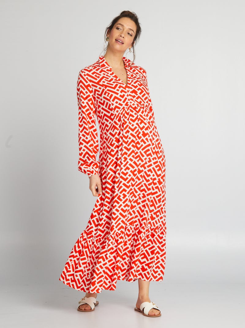 Vestito premaman lungo con volant ROSSO - Kiabi