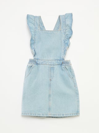 Vestito salopette in jeans con volant