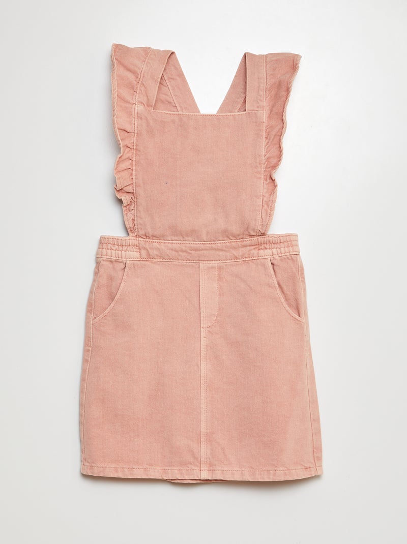 Vestito salopette in jeans con volant rosa - Kiabi