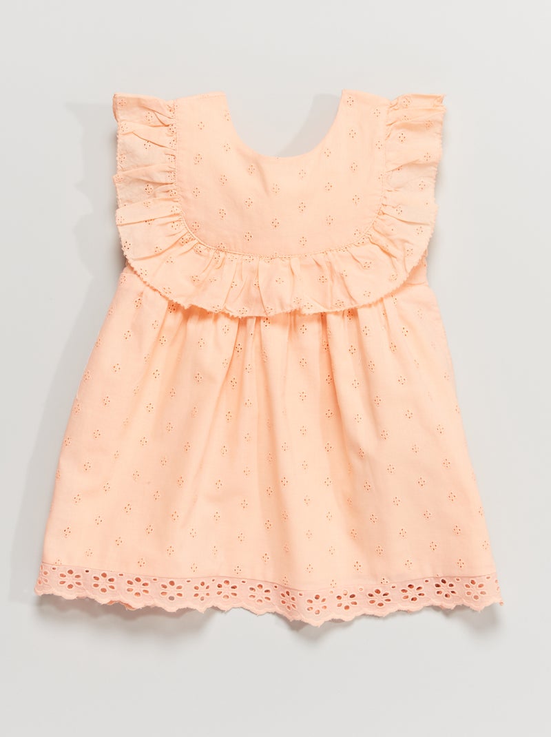 Vestito salopette ricamato a punto inglese ARANCIONE - Kiabi