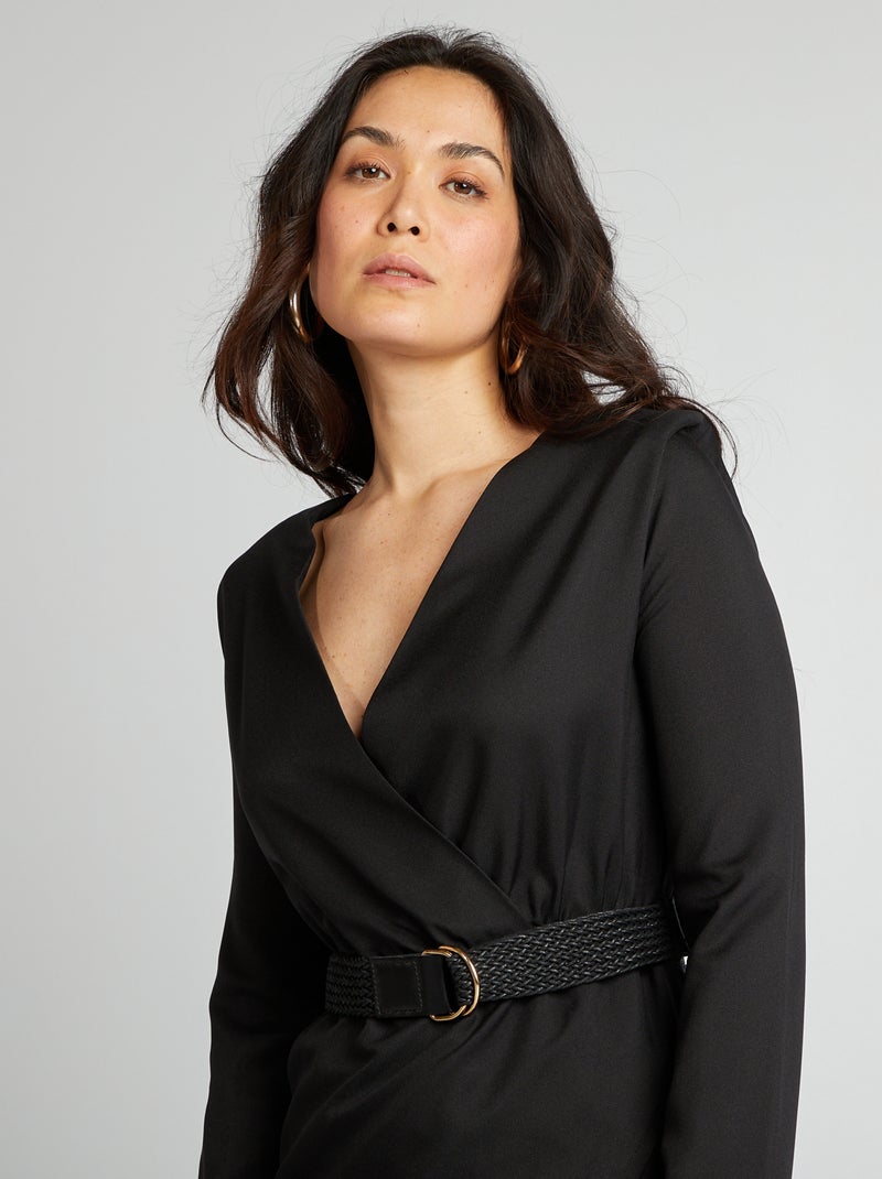 Vestito satinato scollo incrociato nero - Kiabi
