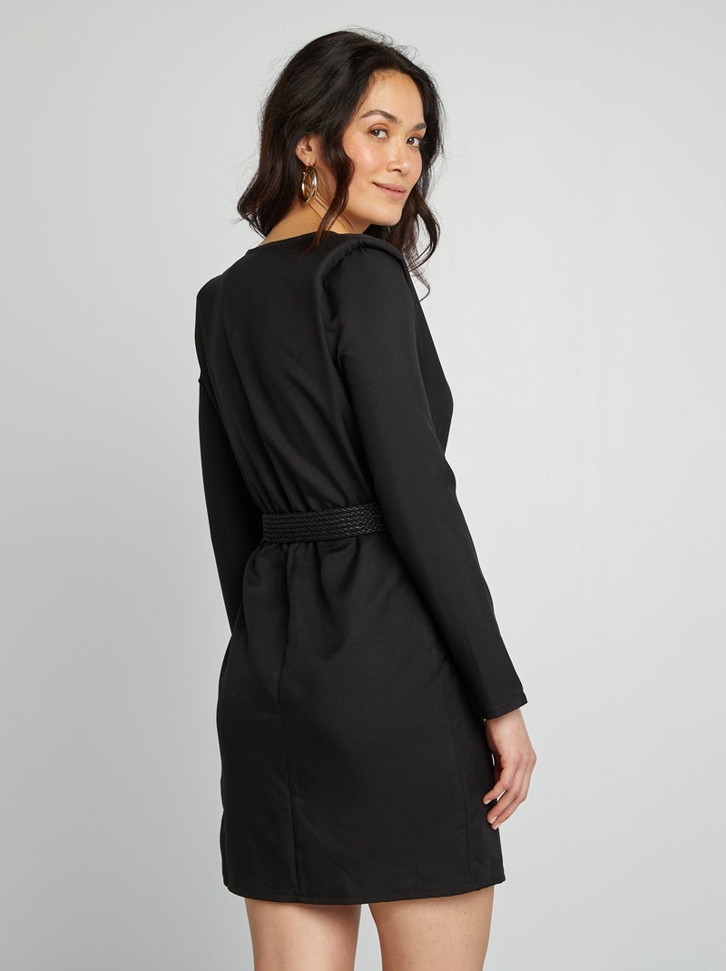 Vestito satinato scollo incrociato nero - Kiabi