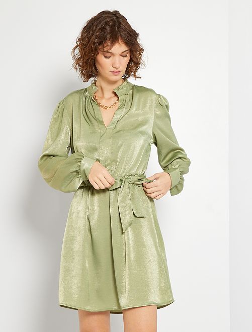 Vestito satinato - verde kaki - Kiabi - 20.00€