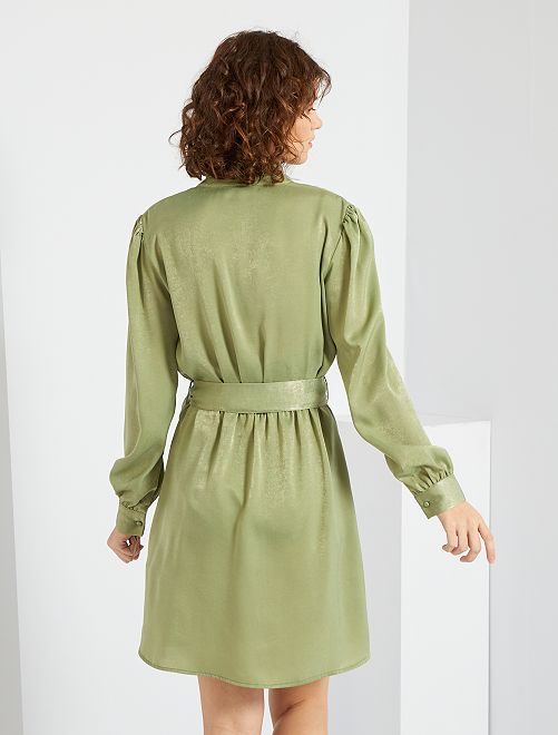 Vestito satinato - verde kaki - Kiabi - 20.00€