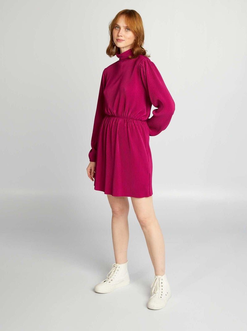 Vestito sciancrato in maglia plissettata ROSA - Kiabi