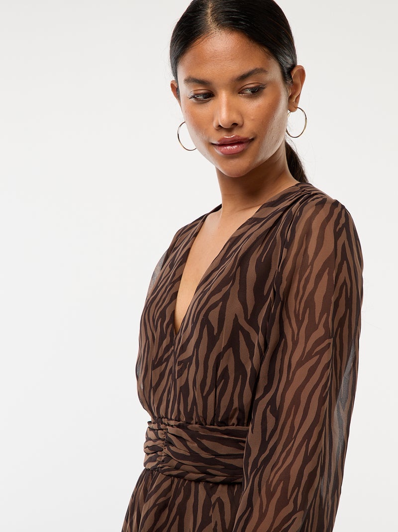 Vestito sciancrato in tessuto effetto crêpe Marrone - Kiabi