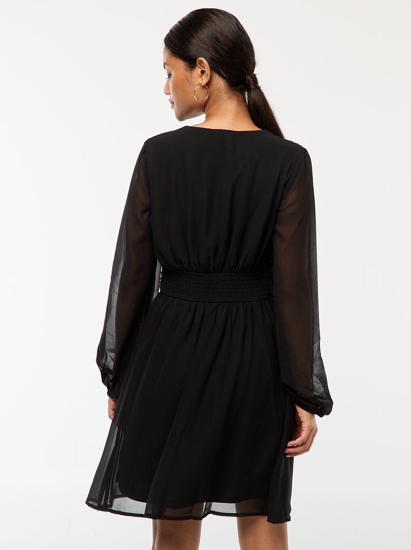 Vestito sciancrato in tessuto effetto crêpe nero - Kiabi