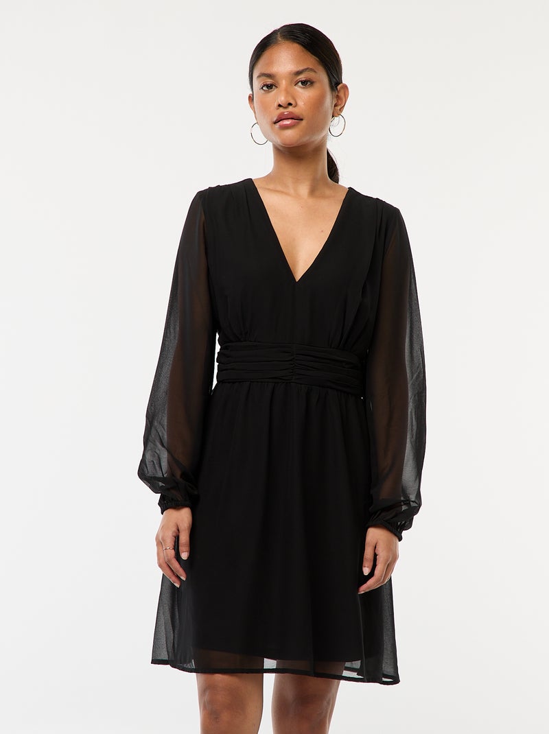 Vestito sciancrato in tessuto effetto crêpe nero - Kiabi