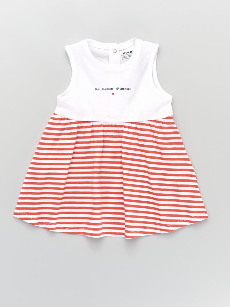 Vestito senza maniche in jersey a righe + scritta ROSSO - Kiabi