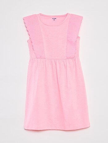 Vestito smanicato con ricami in sangallo