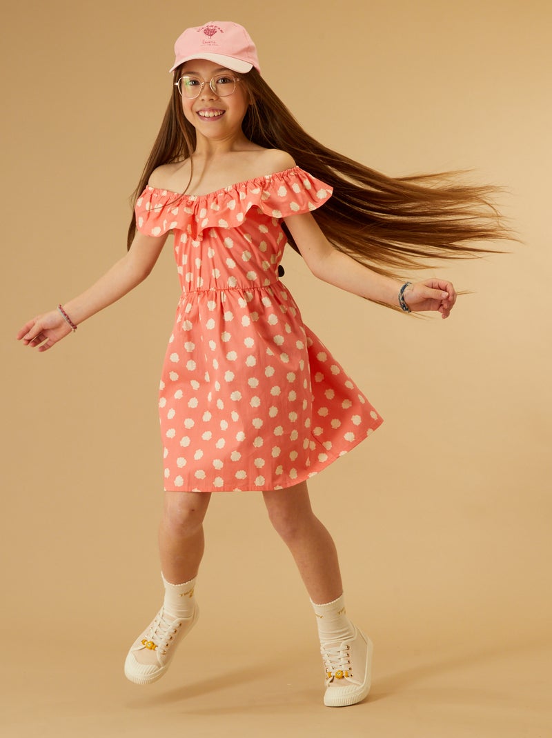 Vestito stampato con scollo bardot ARANCIONE - Kiabi
