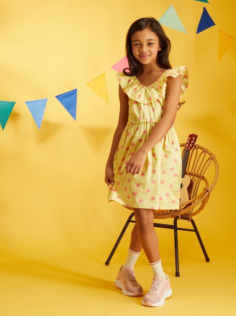 Buy Pspeaches Cotton Rayon Sleeveless Floral Foil Printed Kurta With Sharara & Dupatta - Yellow for Girls (6undefined7undefined) Online in India, Shop at - 18048795