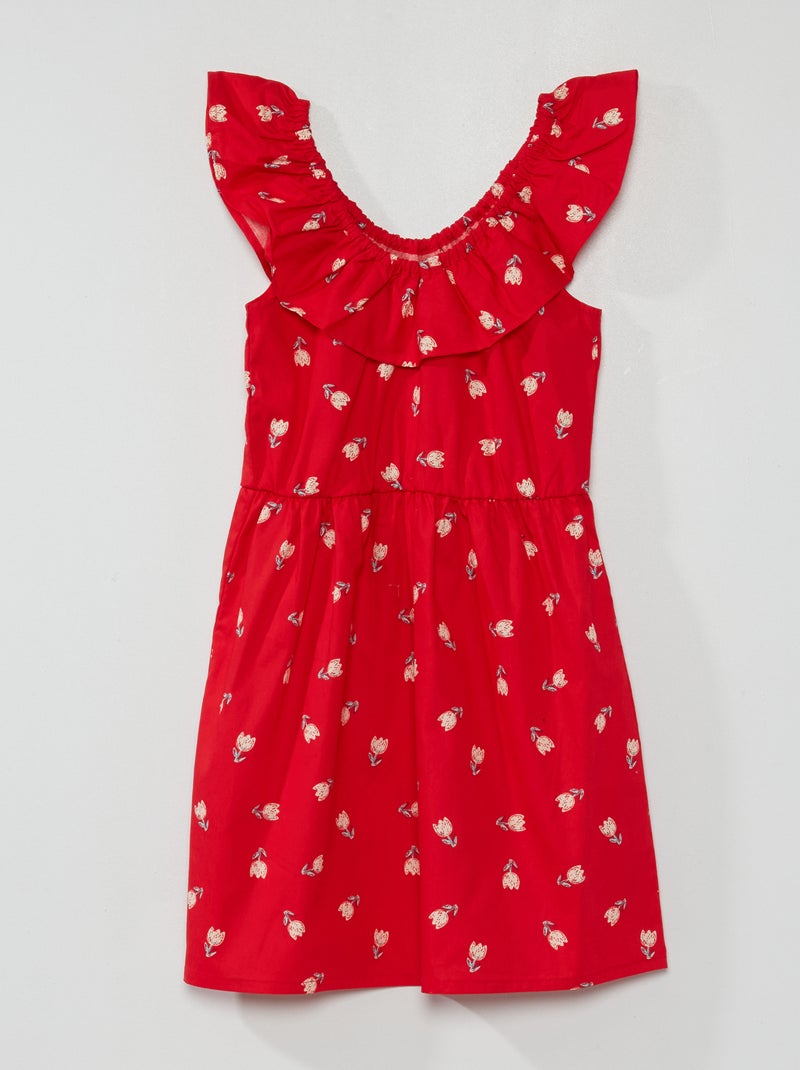 Vestito stampato con scollo bardot ROSSO - Kiabi