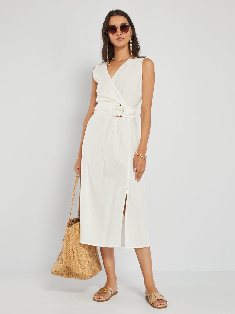 Vestito stile portafoglio in lino BIANCO - Kiabi