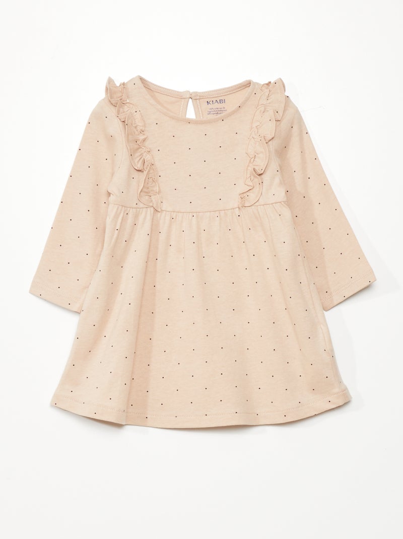 Vestito svasato con motivo a pois BEIGE - Kiabi