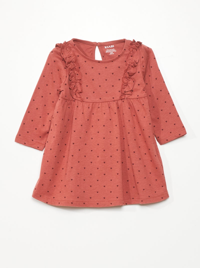 Vestito svasato con motivo cuori ROSSO - Kiabi