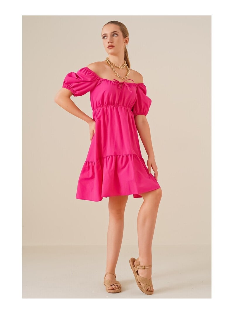 Vestito svasato in popeline Rosa - Kiabi