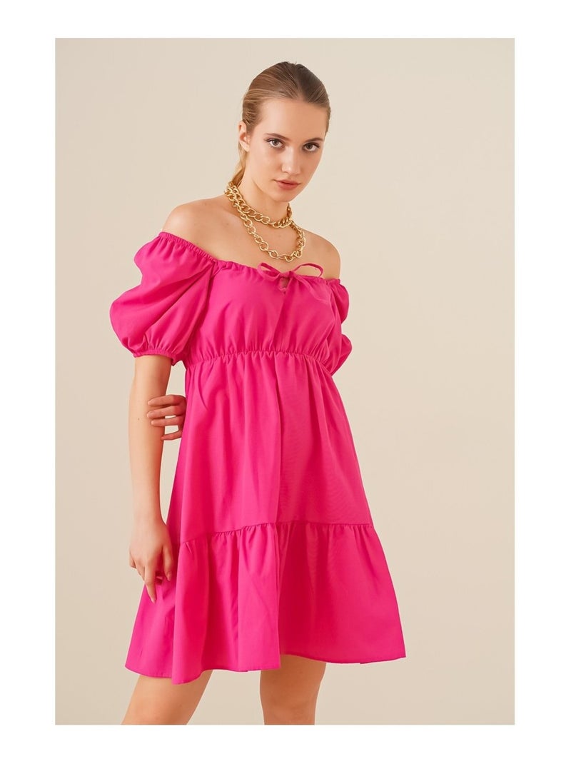 Vestito svasato in popeline Rosa - Kiabi