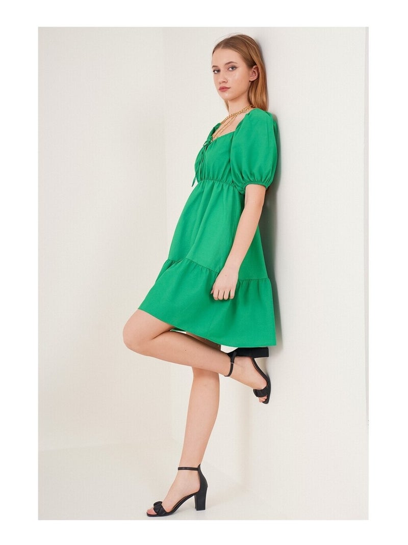 Vestito svasato in popeline Verde - Kiabi
