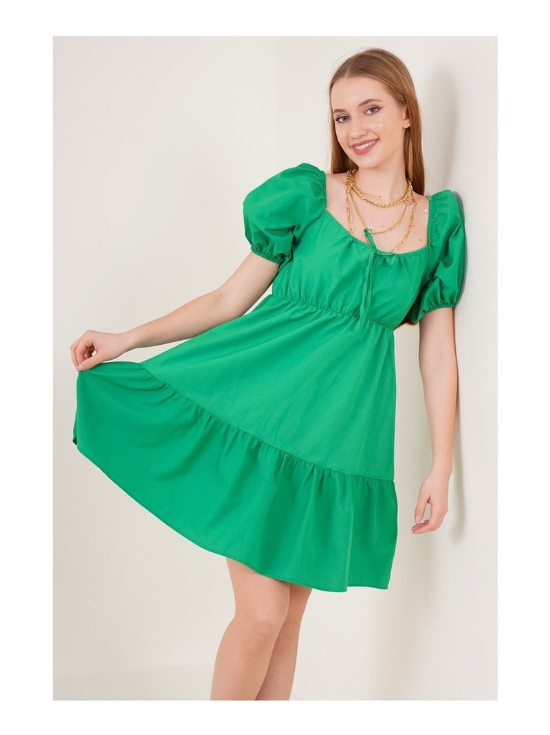 Vestito svasato in popeline Verde - Kiabi