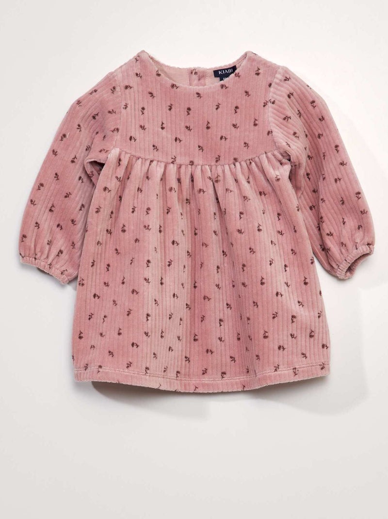 Vestito svasato in velluto stampato ROSA - Kiabi