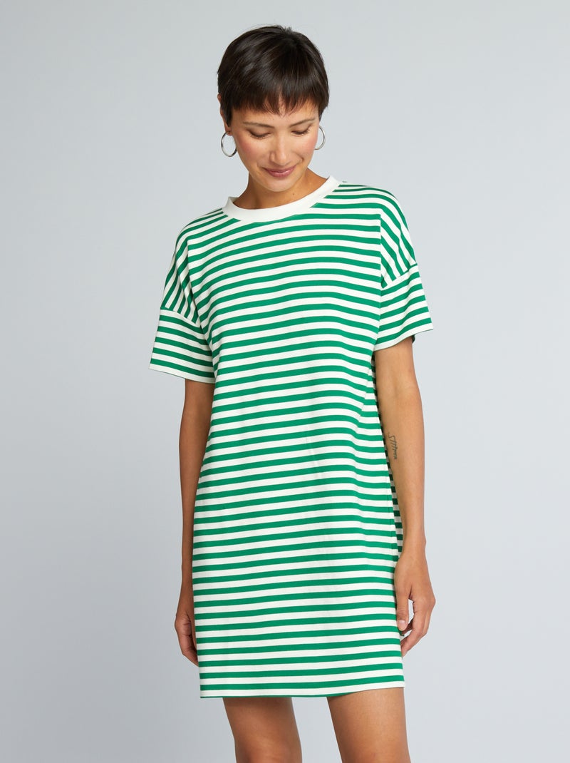 Vestito t-shirt a righe in maglia stretch VERDE - Kiabi