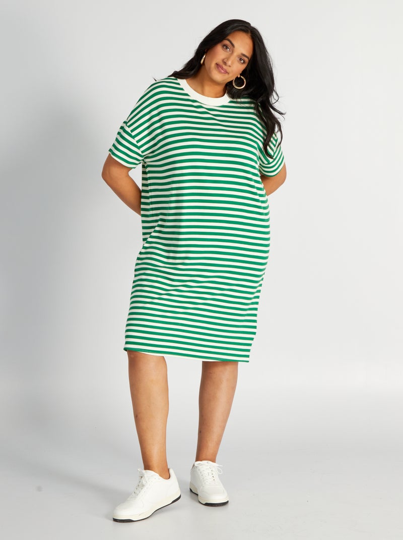 Vestito t-shirt a righe maniche corte VERDE - Kiabi