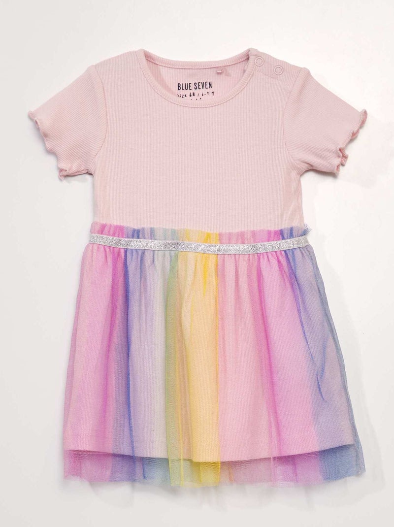 Vestito t-shirt con tulle ROSA - Kiabi
