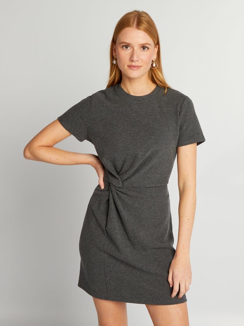 Vestito t-shirt tinta unita a coste Grigio scuro - Kiabi