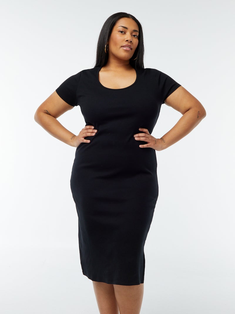 Vestito t-shirt tinta unita a costine sottili con maniche corte