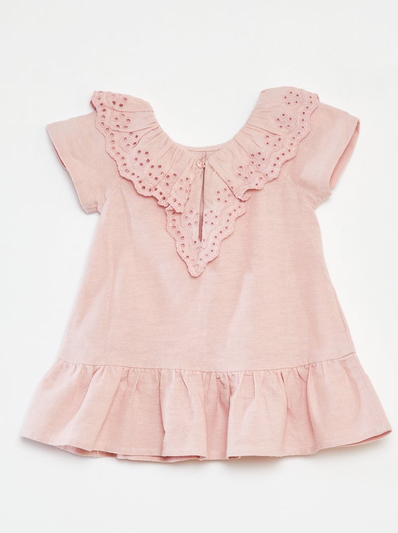 Vestito tinta unita a maniche corte + fascia - 2 pezzi - ROSA - Neonata