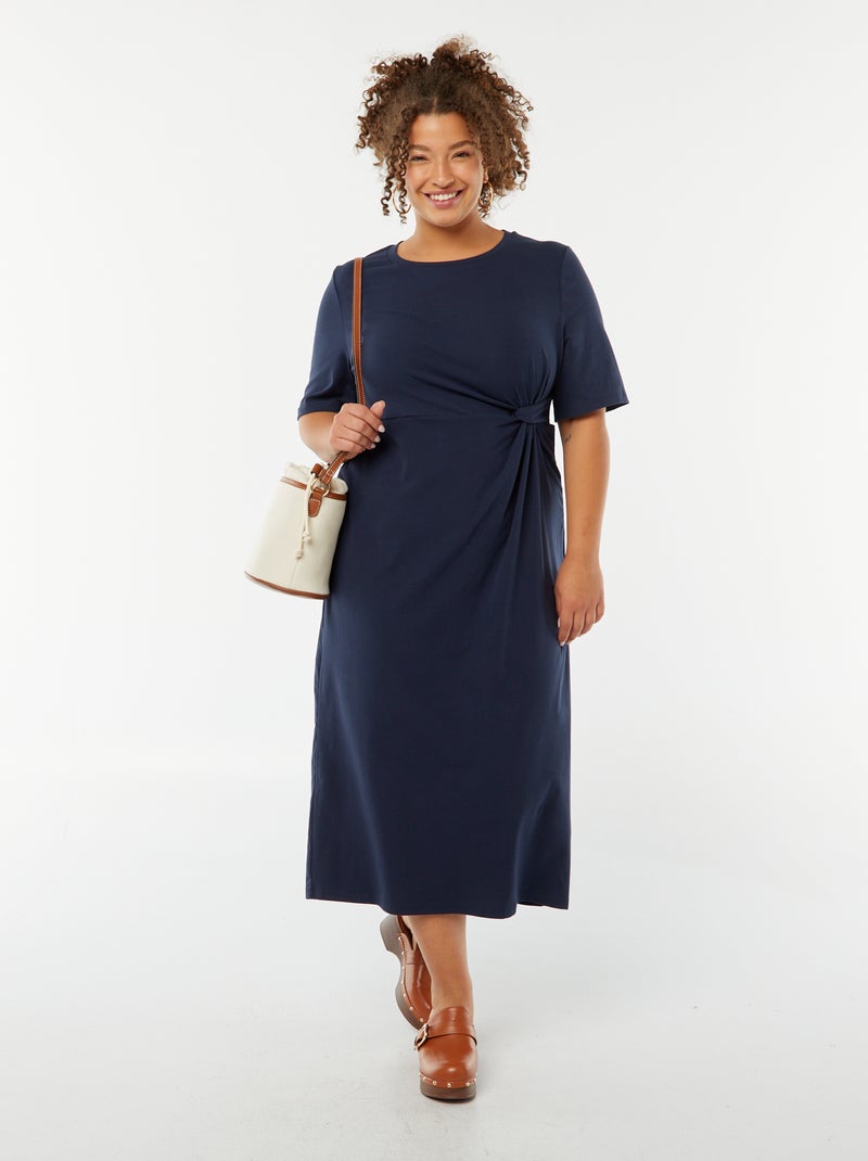 Vestito tinta unita drappeggiato taglio midi Blu - Kiabi
