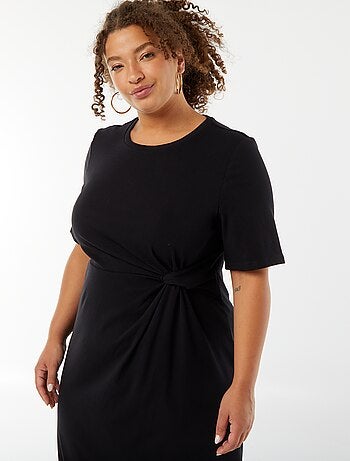 Vestito tinta unita drappeggiato taglio midi