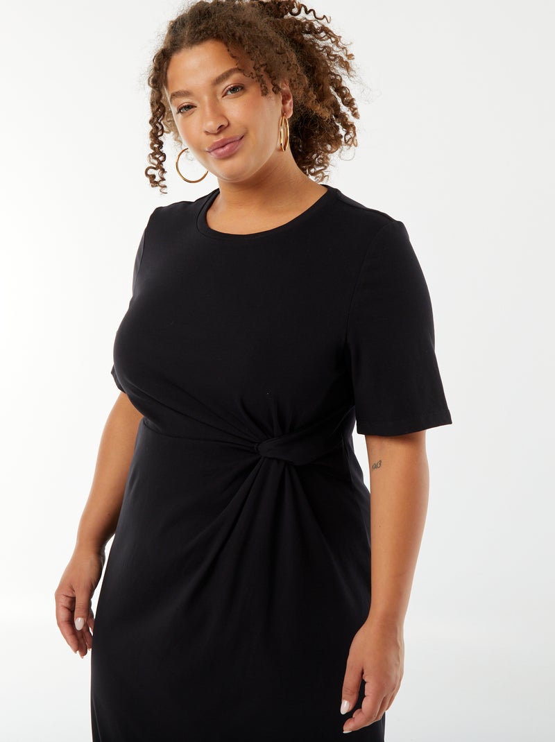 Vestito tinta unita drappeggiato taglio midi nero - Kiabi