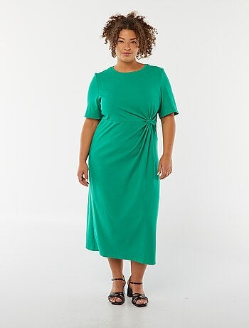 Vestito tinta unita drappeggiato taglio midi