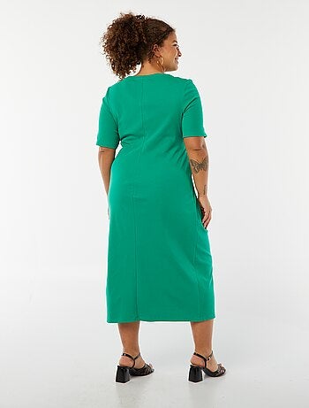 Vestito tinta unita drappeggiato taglio midi