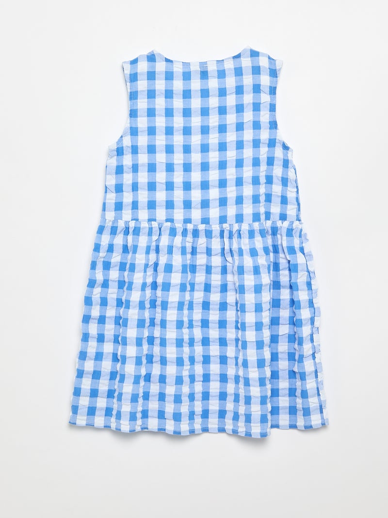 Vestito vichy a maniche corte con fiocco + elastico per capelli Blu - Kiabi