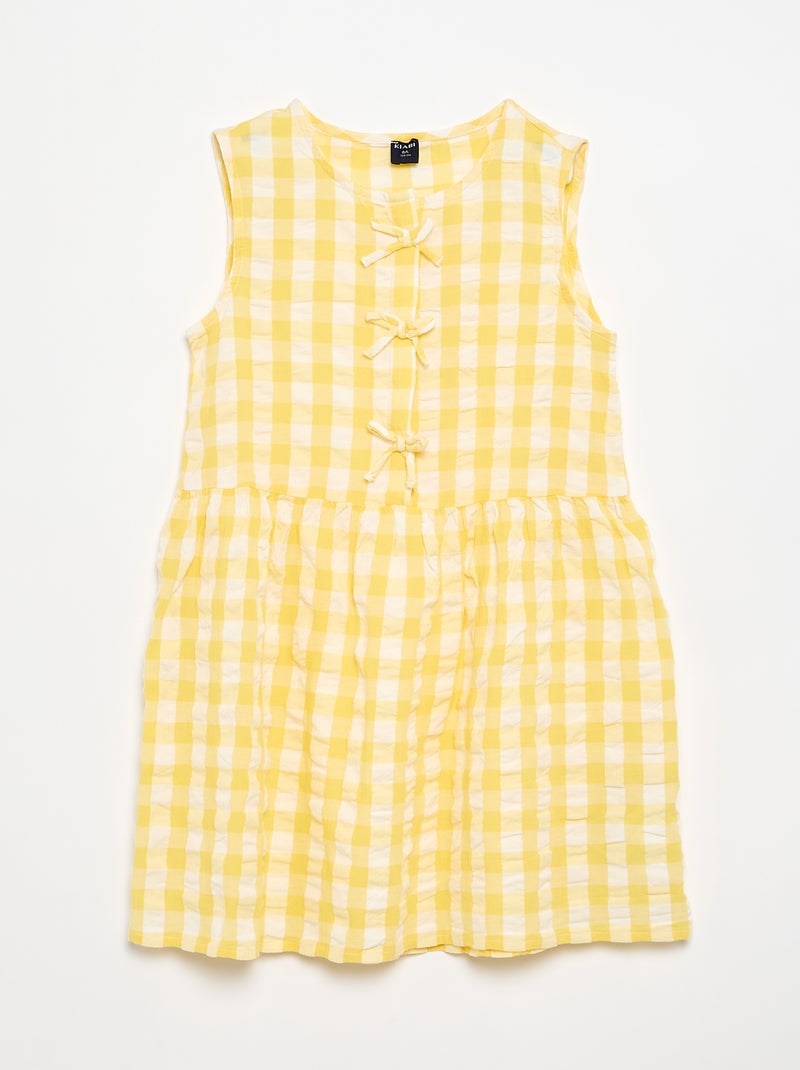 Vestito vichy a maniche corte con fiocco + elastico per capelli Giallo - Kiabi
