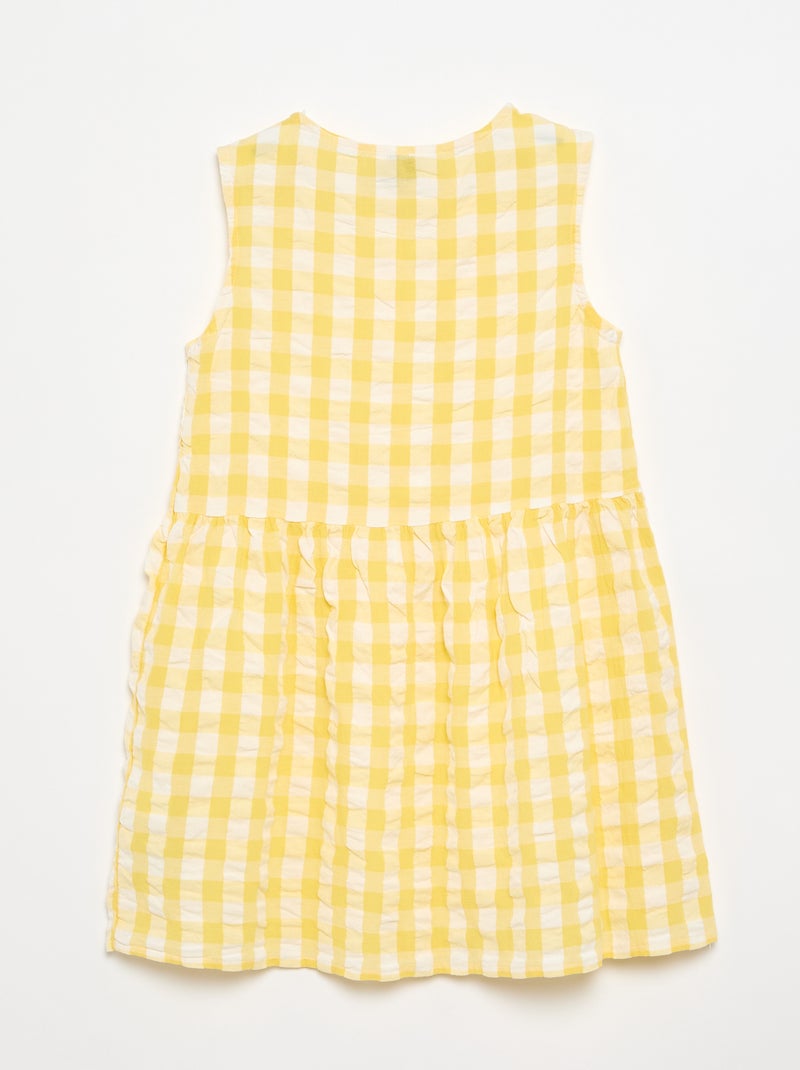 Vestito vichy a maniche corte con fiocco + elastico per capelli Giallo - Kiabi