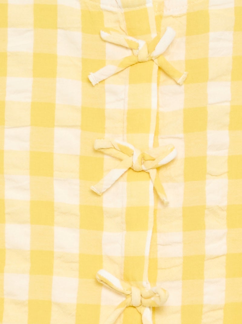 Vestito vichy a maniche corte con fiocco + elastico per capelli Giallo - Kiabi