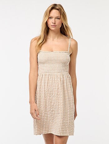 Vestito vichy con punto smock in seersucker