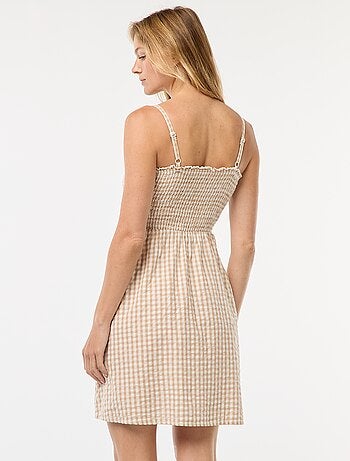 Vestito vichy con punto smock in seersucker