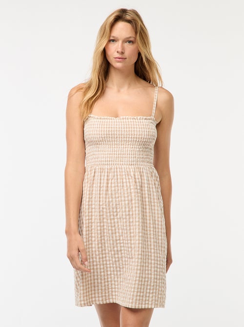 Vestito vichy con punto smock in seersucker - Kiabi