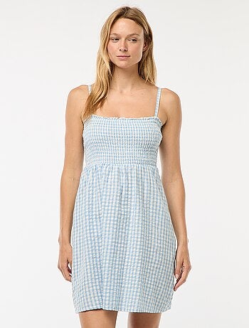 Vestito vichy con punto smock in seersucker