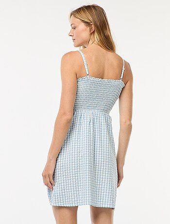 Vestito vichy con punto smock in seersucker